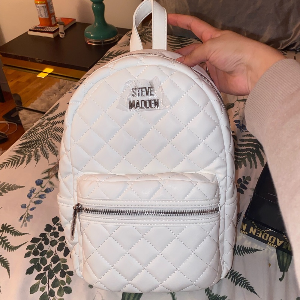 Steve Madden White Quilted Backpack